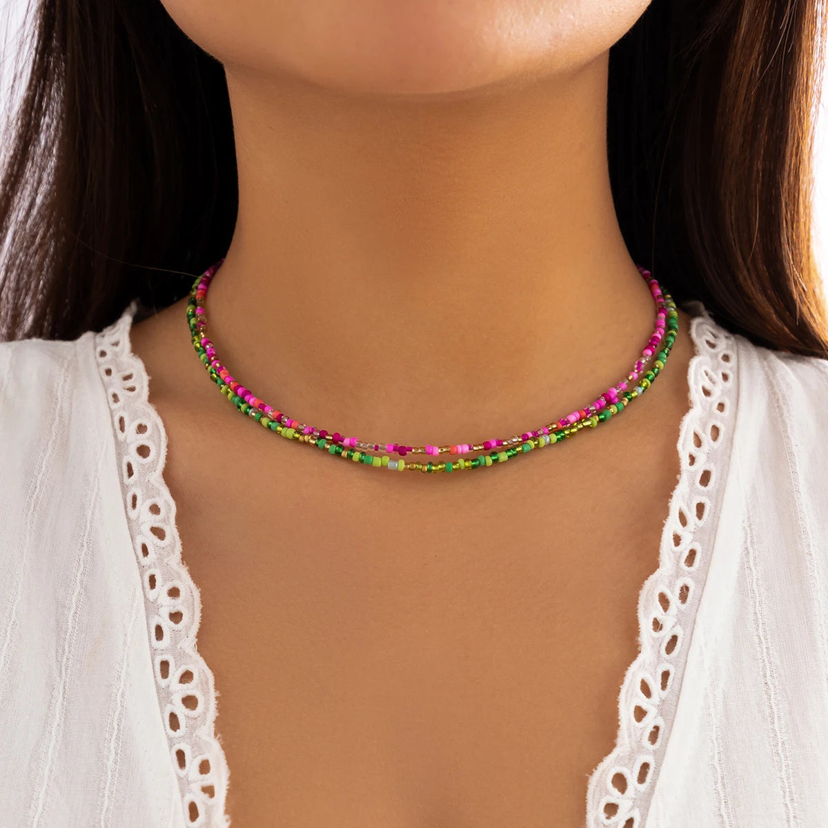 Solea Bead Choker — Handmade Multicolor Acrylic Necklace