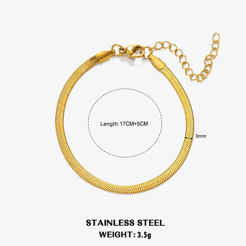 Sola Snake Chain Choker — Unisex Flat Herringbone Necklace in Gold or Silver