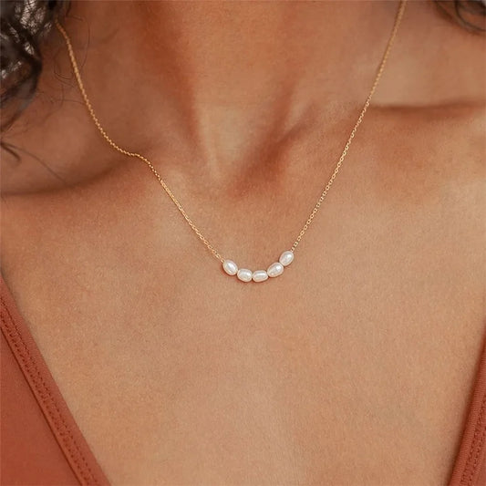 Isla Pearl Choker — Natural Freshwater Pendant Necklace in 316L Gold Stainless Steel