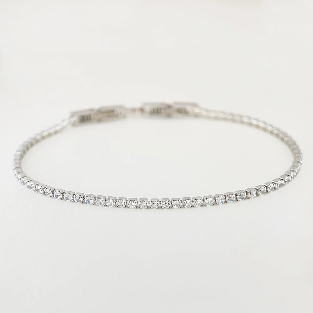 Aurelia Tennis Bracelet — 2mm CZ Cluster Link Chain in Stainless Steel