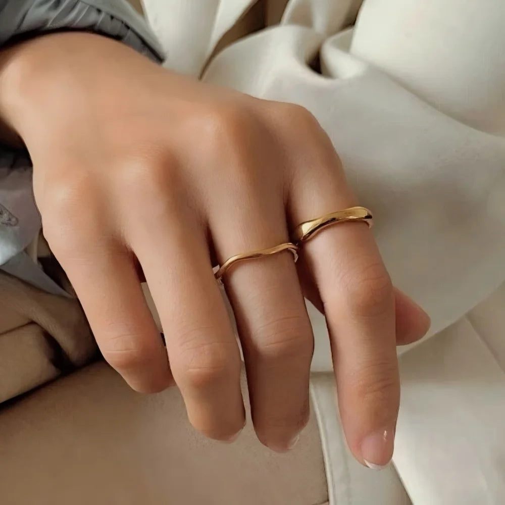 Riva Ring Set — Gold & Silver Ripple Stackable Bands