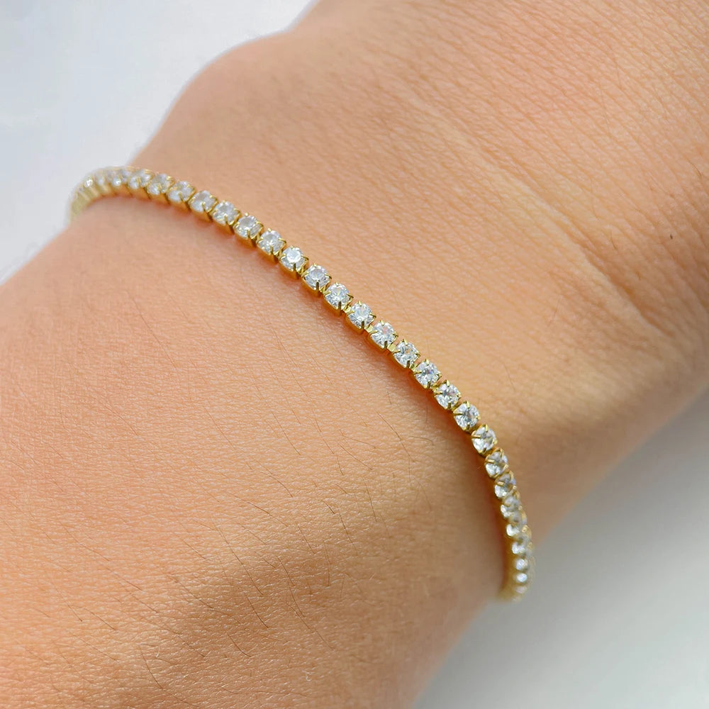 Aurelia Tennis Bracelet — 2mm CZ Cluster Link Chain in Stainless Steel