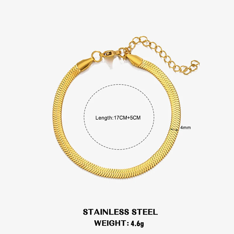 Sola Snake Chain Choker — Unisex Flat Herringbone Necklace in Gold or Silver