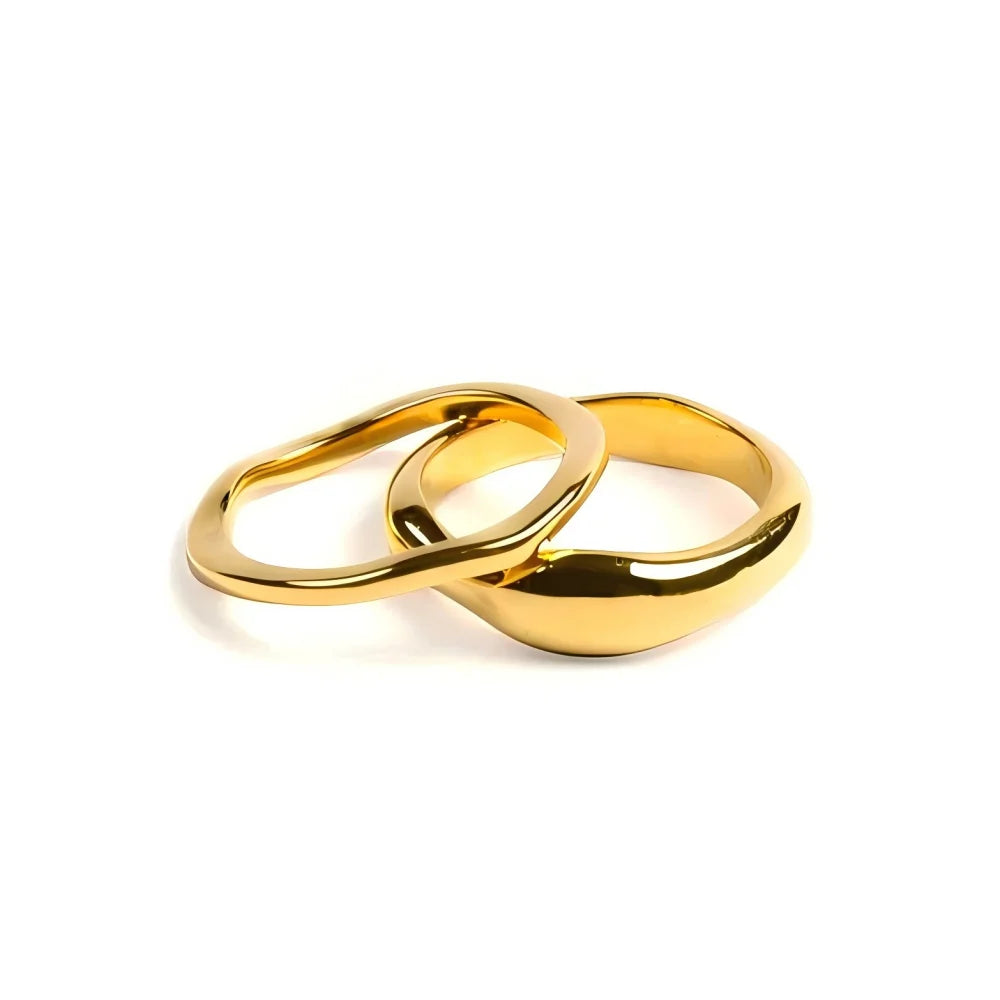 Riva Ring Set — Gold & Silver Ripple Stackable Bands