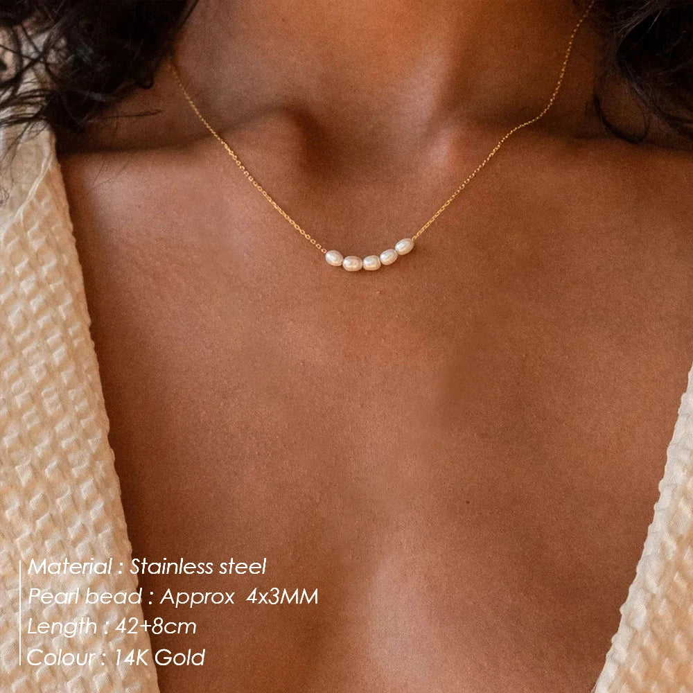 Isla Pearl Choker — Natural Freshwater Pendant Necklace in 316L Gold Stainless Steel