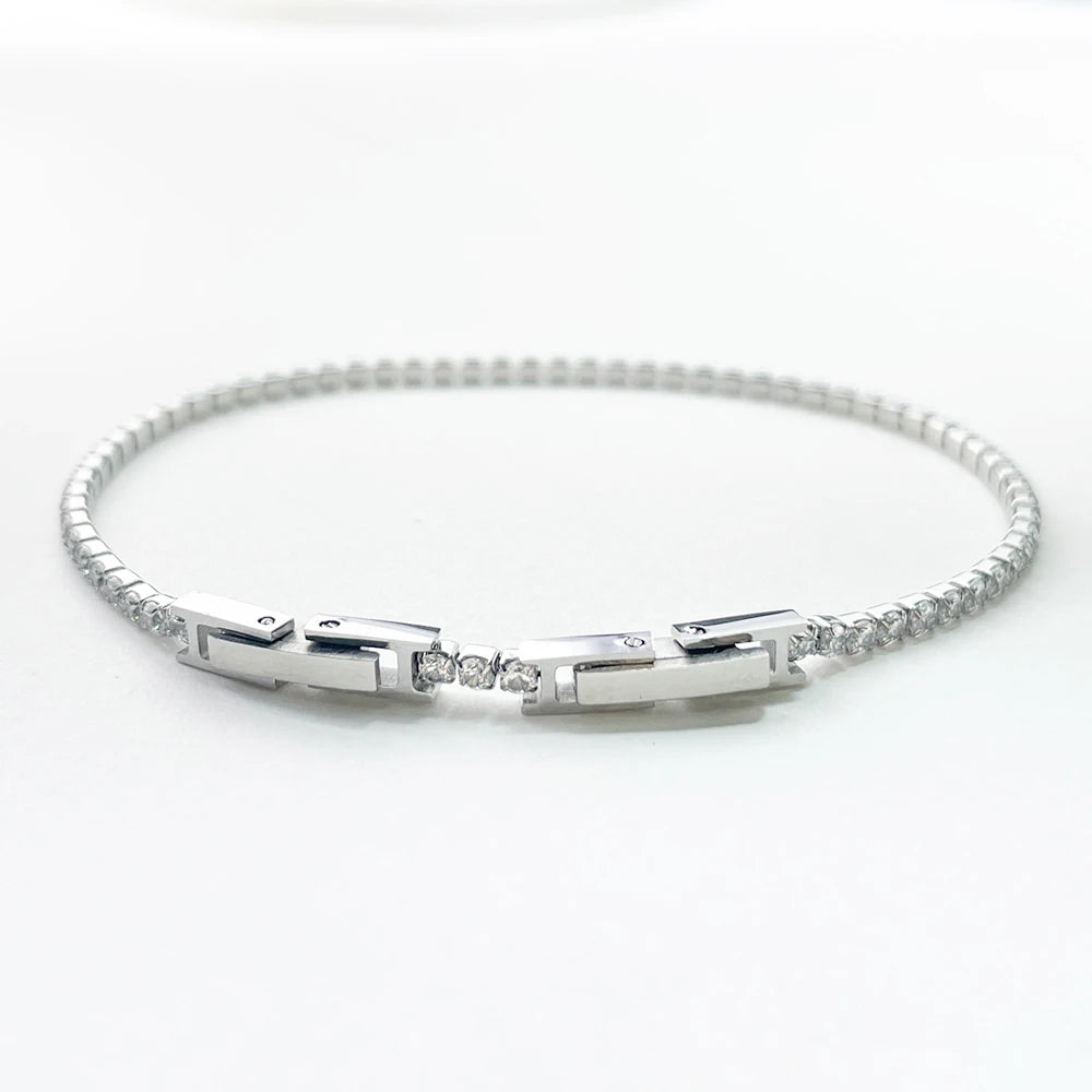 Aurelia Tennis Bracelet — 2mm CZ Cluster Link Chain in Stainless Steel