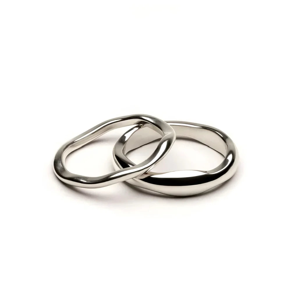Riva Ring Set — Gold & Silver Ripple Stackable Bands