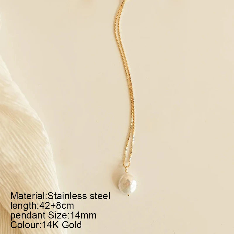 Isla Pearl Choker — Natural Freshwater Pendant Necklace in 316L Gold Stainless Steel
