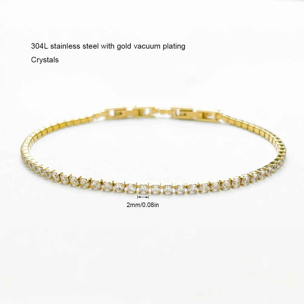 Aurelia Tennis Bracelet — 2mm CZ Cluster Link Chain in Stainless Steel