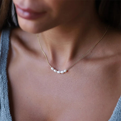 Isla Pearl Choker — Natural Freshwater Pendant Necklace in 316L Gold Stainless Steel