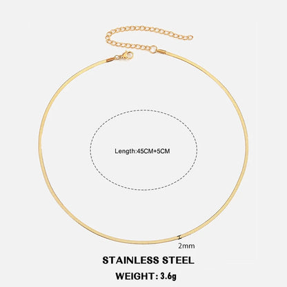 Sola Snake Chain Choker — Unisex Flat Herringbone Necklace in Gold or Silver