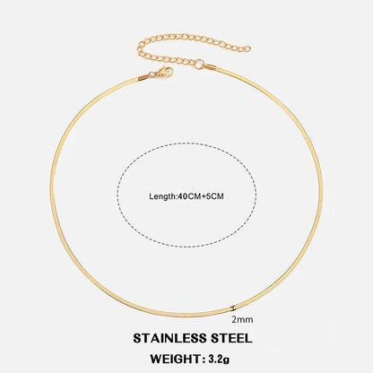 Sola Snake Chain Choker — Unisex Flat Herringbone Necklace in Gold or Silver