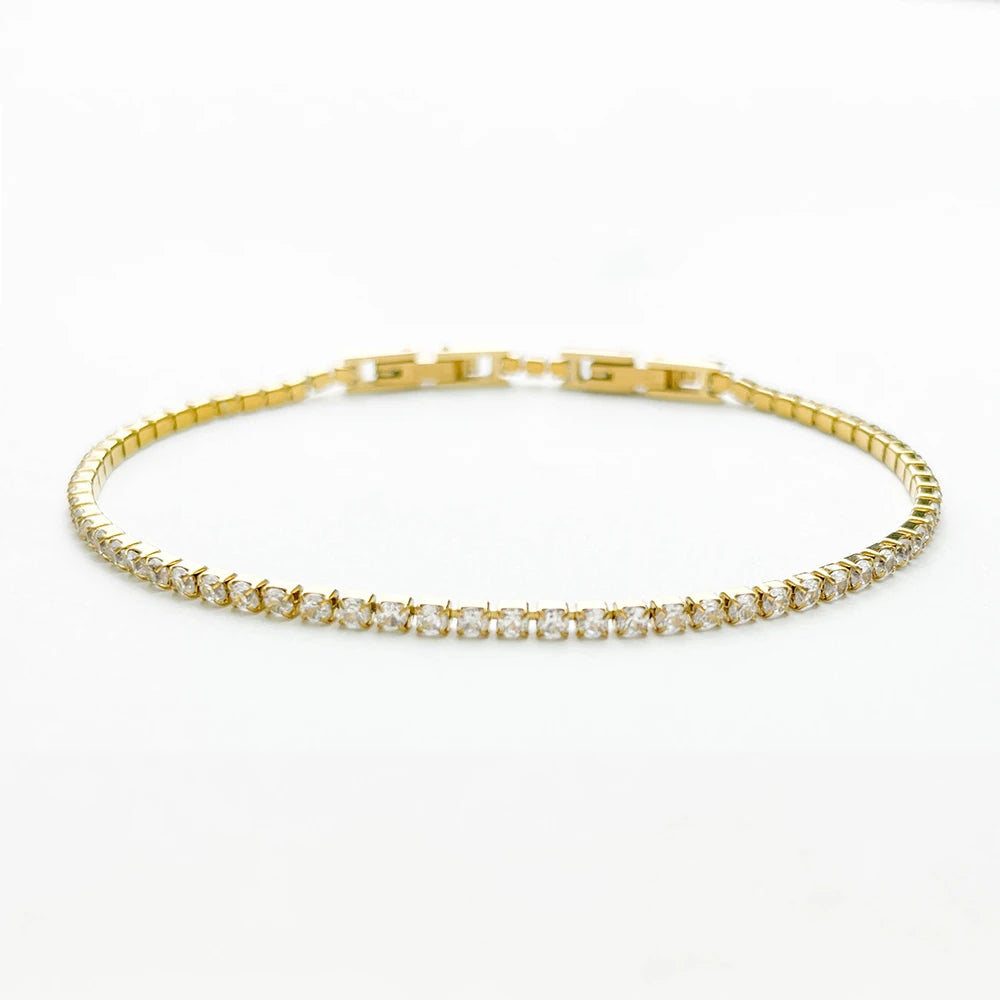 Aurelia Tennis Bracelet — 2mm CZ Cluster Link Chain in Stainless Steel