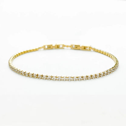 Aurelia Tennis Bracelet — 2mm CZ Cluster Link Chain in Stainless Steel