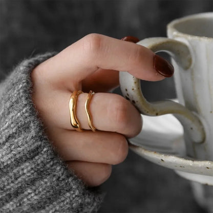 Riva Ring Set — Gold & Silver Ripple Stackable Bands