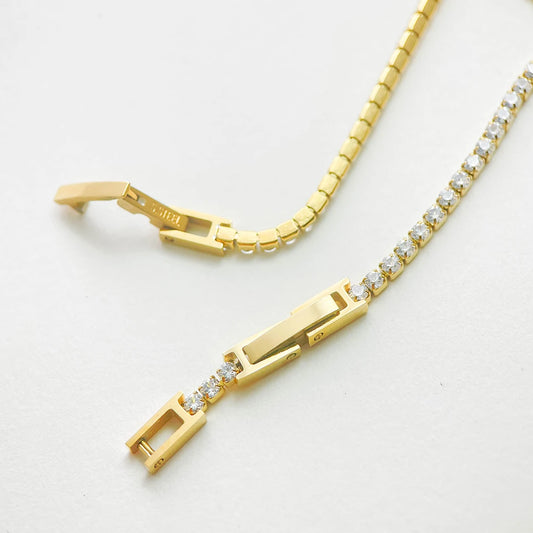 Aurelia Tennis Bracelet — 2mm CZ Cluster Link Chain in Stainless Steel