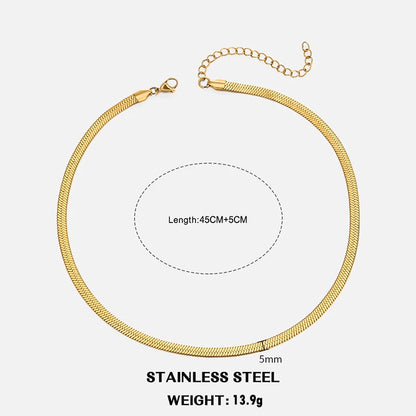 Sola Snake Chain Choker — Unisex Flat Herringbone Necklace in Gold or Silver