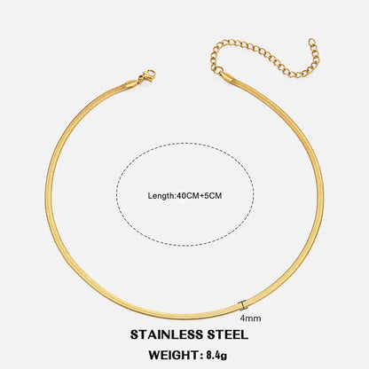 Sola Snake Chain Choker — Unisex Flat Herringbone Necklace in Gold or Silver
