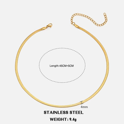 Sola Snake Chain Choker — Unisex Flat Herringbone Necklace in Gold or Silver