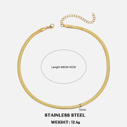 Sola Snake Chain Choker — Unisex Flat Herringbone Necklace in Gold or Silver