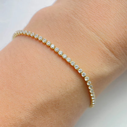Aurelia Tennis Bracelet — 2mm CZ Cluster Link Chain in Stainless Steel