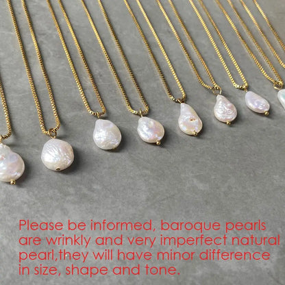 Isla Pearl Choker — Natural Freshwater Pendant Necklace in 316L Gold Stainless Steel