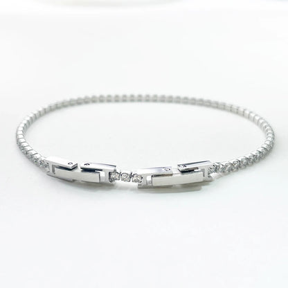 Aurelia Tennis Bracelet — 2mm CZ Cluster Link Chain in Stainless Steel
