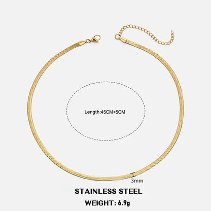 Sola Snake Chain Choker — Unisex Flat Herringbone Necklace in Gold or Silver