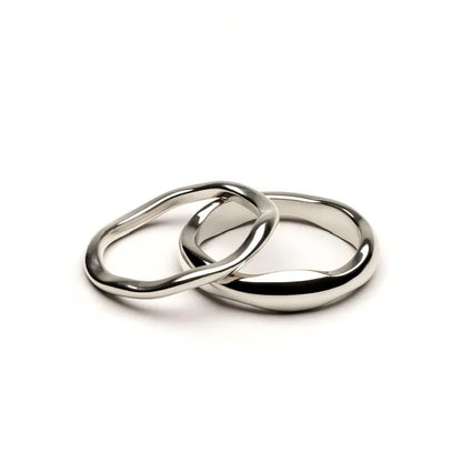 Riva Ring Set — Gold & Silver Ripple Stackable Bands