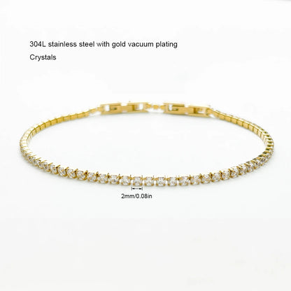 Aurelia Tennis Bracelet — 2mm CZ Cluster Link Chain in Stainless Steel